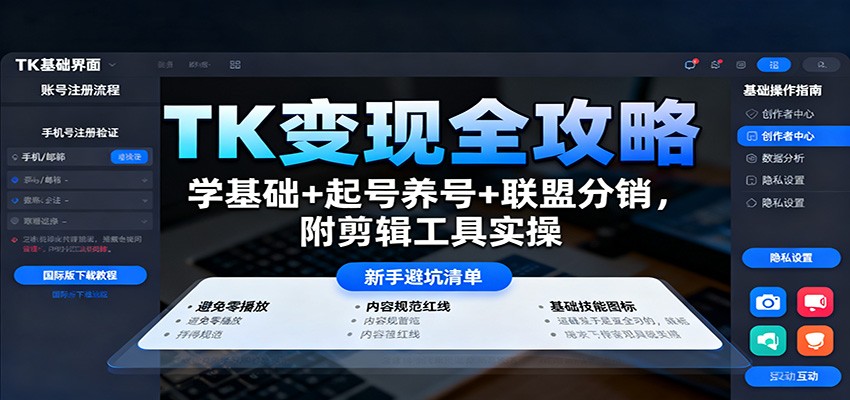 TK变现全攻略:学基础+起号养号+联盟分销,附剪辑工具实操-吾爱云课堂