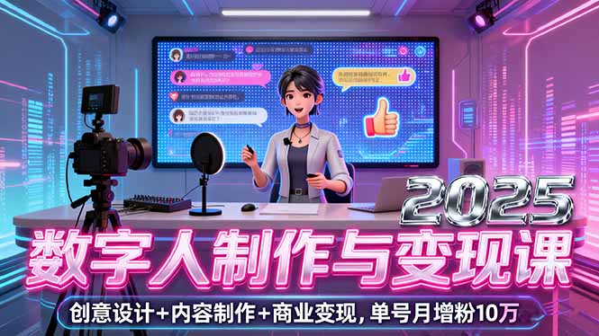 2025数字人制作与变现课,创意设计+内容制作+商业变现,单号月增粉10万+-吾爱云课堂