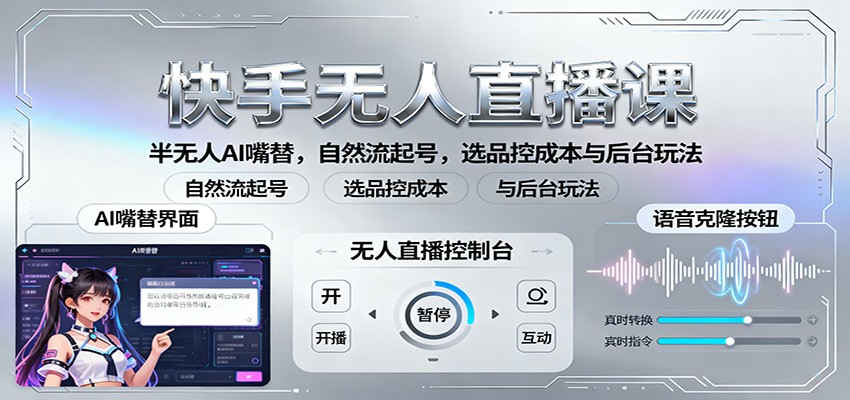 快手无人直播课:半无人AI嘴替,自然流起号,选品控成本与后台玩法-吾爱云课堂