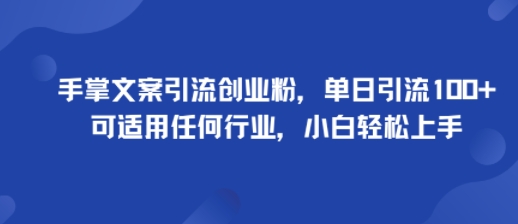 手掌文案引流创业粉,单日引流100+,可适用任何行业,小白轻松上手-吾爱云课堂