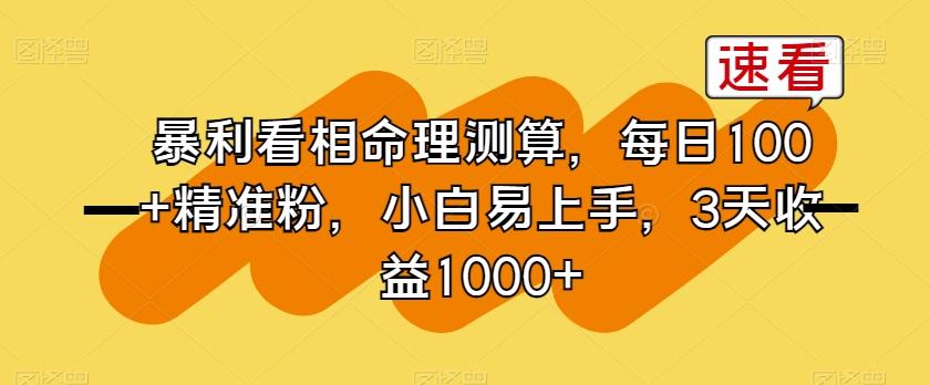 暴利看相命理测算,每日100+精准粉,小白易上手,3天收益1000+【揭秘】-吾爱云课堂