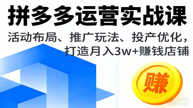 拼多多运营实战课,活动布局、推广玩法、投产优化,打造月入3w+赚钱店铺-吾爱云课堂