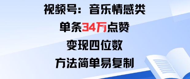 视频号分成计划新玩法:音乐情感类单条34W点赞,变现四位数,方法简单易复制-吾爱云课堂