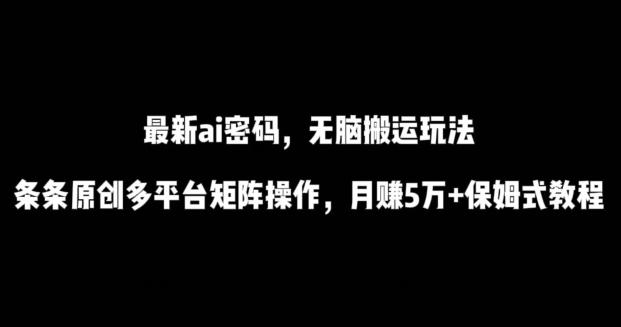 最新ai流量密码,傻瓜式搬运玩法,条条原创,多平台矩阵操作,月赚5万+保姆式教程【揭秘】-吾爱云课堂