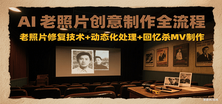 AI老照片创意制作全流程:老照片修复技术+动态化处理+回忆杀MV制作-吾爱云课堂