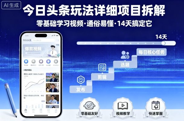 今日头条玩法详细项目拆解，零基础学习视频 通俗易懂 14天搞定它-吾爱云课堂