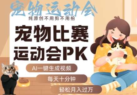 AI一键生成宠物比赛运动会PK视频,纯原创不用剪不用拍,每天十分钟,轻松月入过1W+-吾爱云课堂