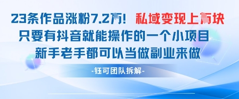 抖音私域项目23条作品涨粉7.2W,私域变现1W-吾爱云课堂