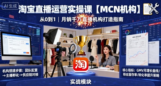 淘宝直播运营实操课【MCN机构】，从0到1做一家月销千W的直播机构-吾爱云课堂