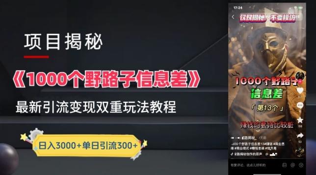 一千个野路子信息差最新玩法教程-变现+引流的玩法具体拆解【揭秘】-吾爱云课堂