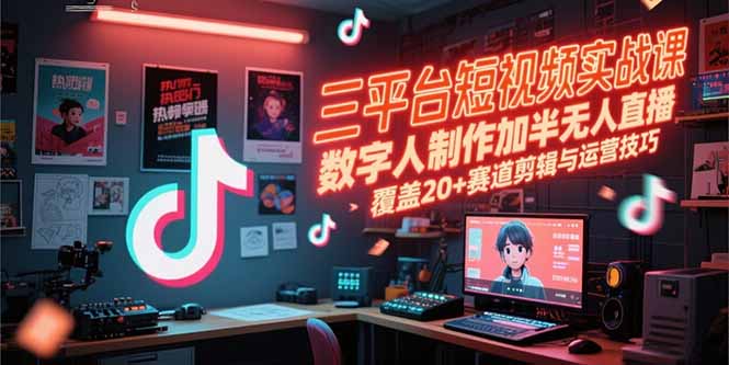 三平台短视频实战课,数字人制作加半无人直播,覆盖20+赛道剪辑与运营技巧-吾爱云课堂