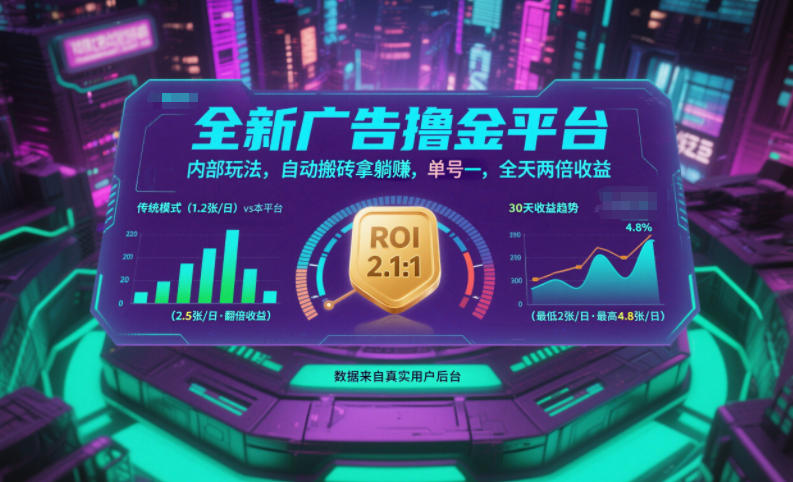 全新广告撸金平台,内部玩法,自动搬砖拿躺賺,单号一天保底2张+,全天两倍收益【揭秘】-吾爱云课堂