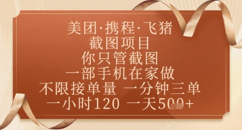 飞猪美团截图项目，你只管截图，一部手机在家做，正规平台无套路，一天5张+【揭秘】-吾爱云课堂