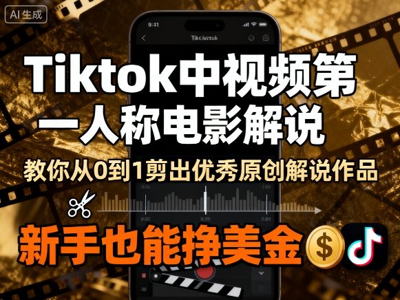 Tiktok中视频第一人称电影解说,教你从0到1剪出一个优秀的原创解说作品,新手也能挣美金-吾爱云课堂