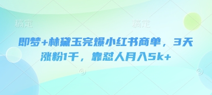 即梦+林黛玉完爆小红书商单,3天涨粉1千,靠怼人月入5k+-吾爱云课堂