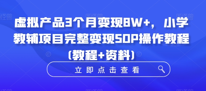 虚拟产品3个月变现8W+,小学教辅项目完整变现SOP操作教程(教程+资料)-吾爱云课堂