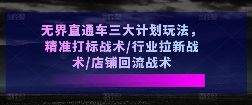 无界直通车三大计划玩法，精准打标战术/行业拉新战术/店铺回流战术-吾爱云课堂