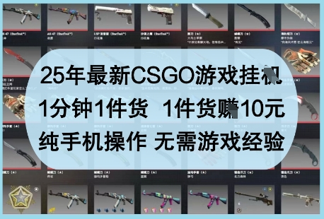 25年最新CSGO游戏挂G,1分钟1件货,1件货挣10元,纯手机操作,无需游戏经验【揭秘】-吾爱云课堂
