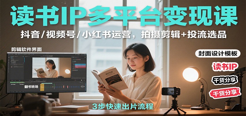 读书IP多平台变现课:抖音/视频号/小红书运营,拍摄剪辑+投流选品-吾爱云课堂