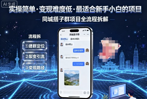 实操简单，变现难度低，最适合新手小白做的项目，每天轻松收入3张，同城搭子群项目全流程拆解-吾爱云课堂