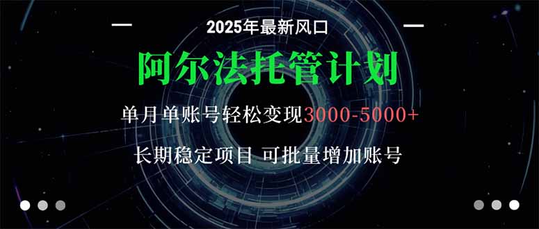 阿尔法托管计划 单账号月入3000-5000,长期稳定项目,新手小白轻松上手。-吾爱云课堂