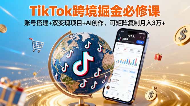 TikTo跨境掘金必修课,账号搭建+双变现项目+AI创作,可矩阵复制月入3万+-吾爱云课堂