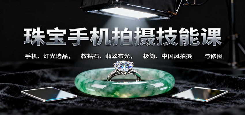 珠宝手机拍摄技能课:手机、 灯光选品,教钻石、翡翠布光,极简、中国风拍摄与修图-吾爱云课堂