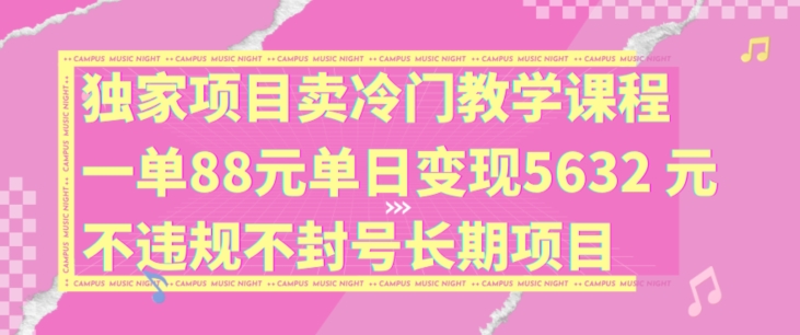 独家项目卖冷门教学课程一单88元单日变现5632元违规不封号长期项目【揭秘】-吾爱云课堂