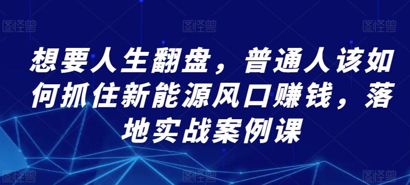 想要人生翻盘,普通人该如何抓住新能源风口赚钱,落地实战案例课-吾爱云课堂