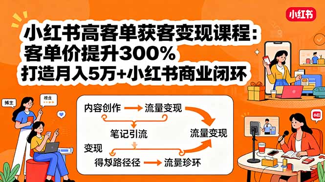 小红书高客单获客变现课程：客单价提升300%，打造月入10万+小红书商业闭环-吾爱云课堂