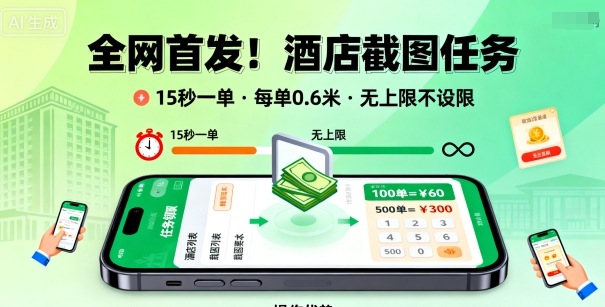 全网首发!酒店截图任务,15秒一单,每单0.6米,任务无上限不设限,矩阵操作单日3张到手【揭秘】-吾爱云课堂