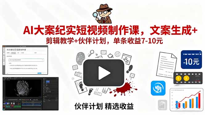 AI大案纪实短视频制作课,文案生成+剪辑教学+伙伴计划,单条收益7-10元-吾爱云课堂