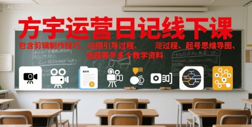 方宇运营日记线下课,包含剪辑制作技巧、拍摄引导过程、起号思维导图、选题等多个教学资料-吾爱云课堂