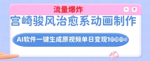 宫崎骏风治愈系动画制作,AI软件一键生成原创视频流量爆炸,单日变现多张,详细实操流程-吾爱云课堂