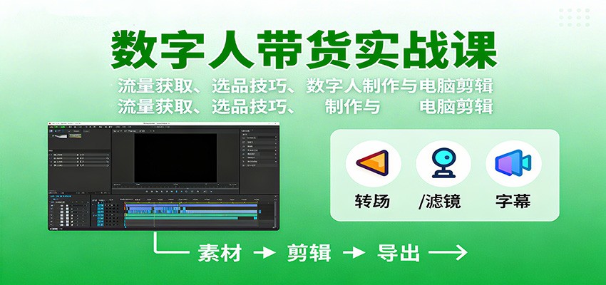 数字人变现实战课:流量获取、选品技巧、数字人制作与电脑剪辑-吾爱云课堂