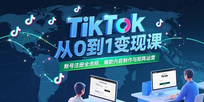 TikTok从0到1变现课,账号注册全流程,爆款内容制作与矩阵运营-吾爱云课堂