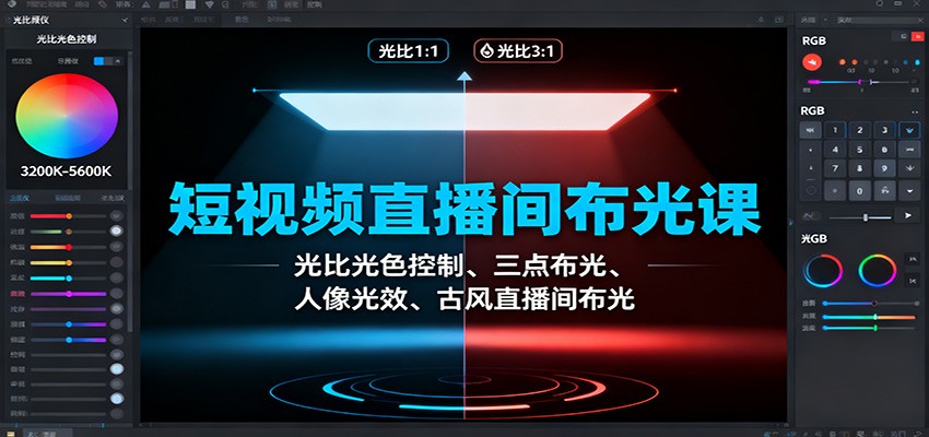 短视频直播间布光课:光比光色控制、三点布光、人像光效、古风直播间布光-吾爱云课堂