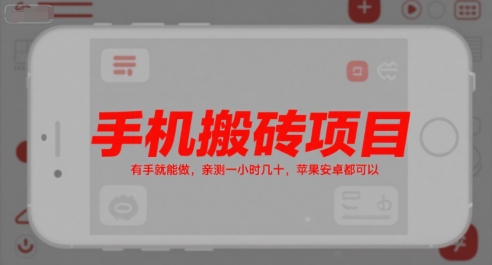 手机搬砖项目，有手就能做，亲测一小时几十，苹果安卓都可以-吾爱云课堂