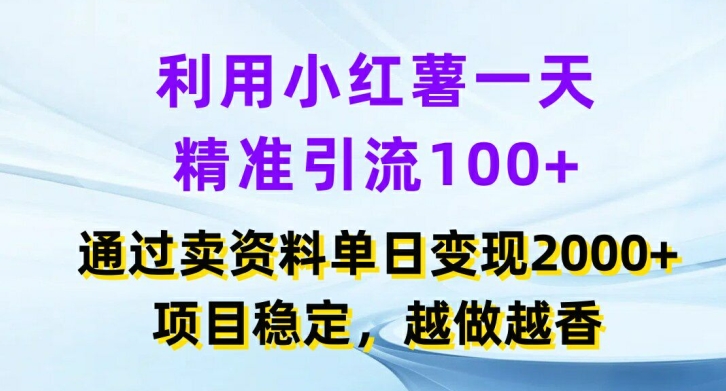 利用小红书一天精准引流100+,通过卖项目单日变现2k+,项目稳定,越做越香【揭秘】-吾爱云课堂