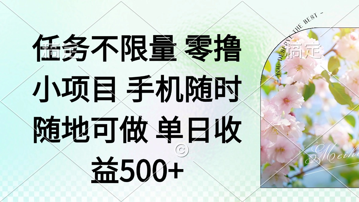 零撸小项目 手机随时可做 任务不限量 单日收益500+-吾爱云课堂