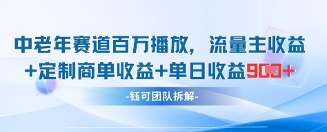 中老年赛道百万播放+流量主收益+定制收益,单日收益9张-吾爱云课堂