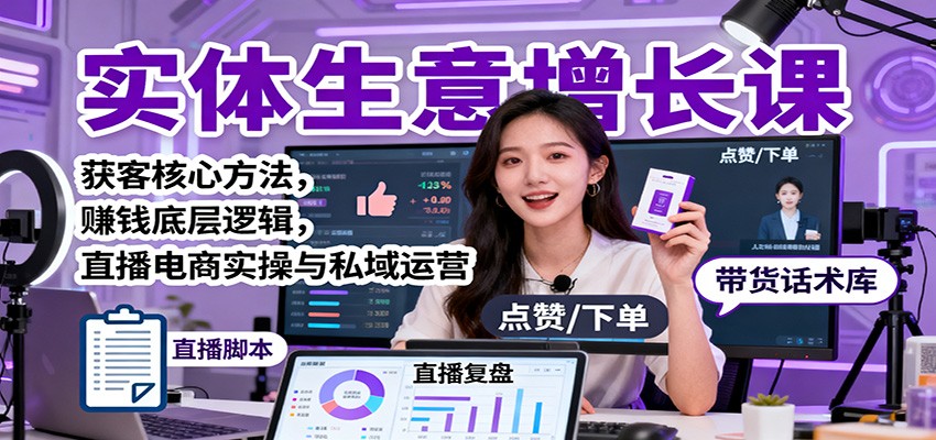 实体生意增长课:获客核心方法,赚钱底层逻辑,直播电商实操与私域运营-吾爱云课堂