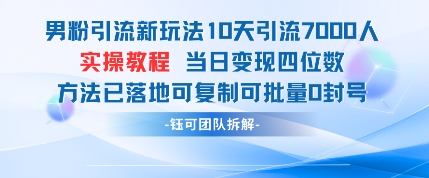 男粉引流新玩法10天引流7000人当日变现四位数可复制可批量0封号-吾爱云课堂