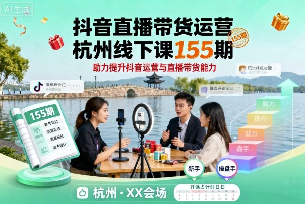 抖音直播带货运营杭州线下课155期，助力提升抖音运营与直播带货能力-吾爱云课堂