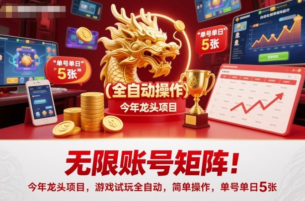 无限账号矩阵!今年龙头项目,游戏试玩全自动,简单操作,单号单日5张【揭秘】-吾爱云课堂