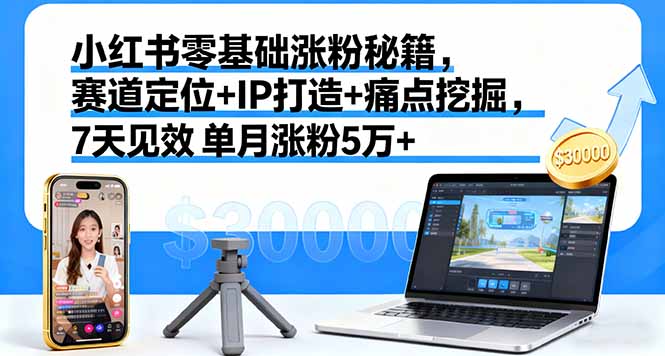 小红书零基础涨粉秘籍,赛道定位+IP打造+痛点挖掘,7天见效 单月涨粉5万+-吾爱云课堂