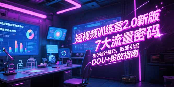 短视频训练营2.0新版,7大流量密码/钩子设计技巧/私域引流/DOU+投放指南-吾爱云课堂
