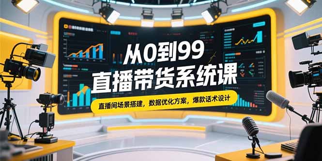 从0到99直播带货系统课,直播间场景搭建,数据优化方案,爆款话术设计-吾爱云课堂