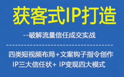 获客型IP打造,破解流量信任成,四类短视频布局+文案钩子指令创作IP三大信任状+IP变现四大模式-吾爱云课堂