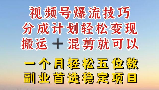 视频号爆流技巧,分成计划轻松变现,搬运 +混剪就可以,一个月轻松五位数稳定项目【揭秘】-吾爱云课堂